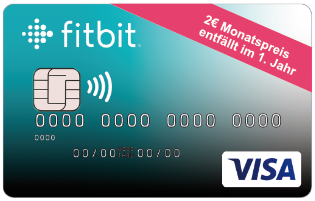 Das Bild zeigt eine fitbit-Kreditkarte mit Ihrem Namen aufgedruckt.